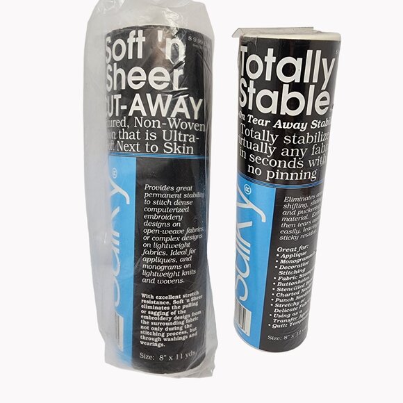 Sulky Soft n Sheer Cut Away & Totally Stable Iron On Tear Away Stabilizers 2 Rol - Picture 1 of 6